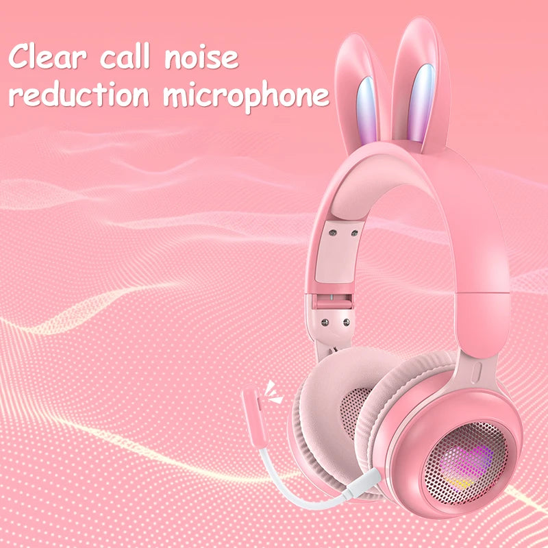 Wireless Headphones Rabbit Ear Headphones with Microphone Cute Girl Music Bluetooth Headphones for Kids Gaming Headphones