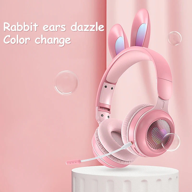 Wireless Headphones Rabbit Ear Headphones with Microphone Cute Girl Music Bluetooth Headphones for Kids Gaming Headphones